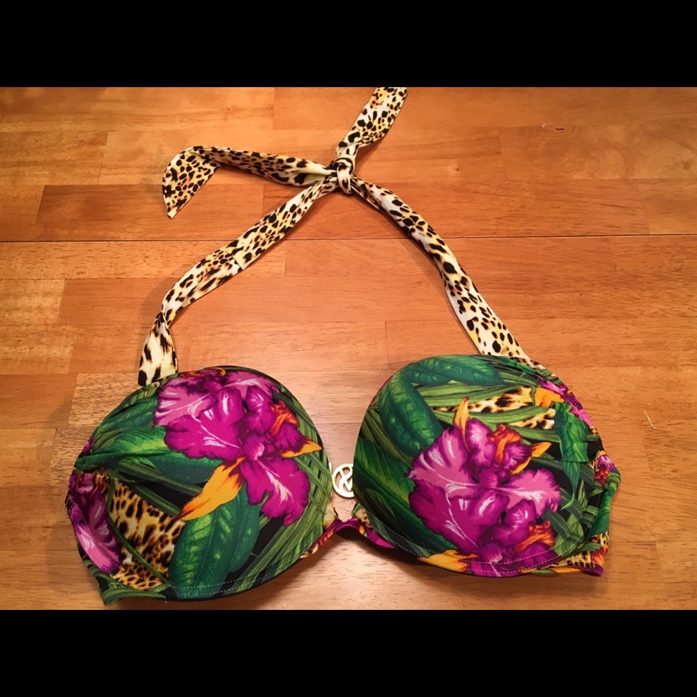 Victoria Secrets Green Floral Bra/Swim Top - 34D